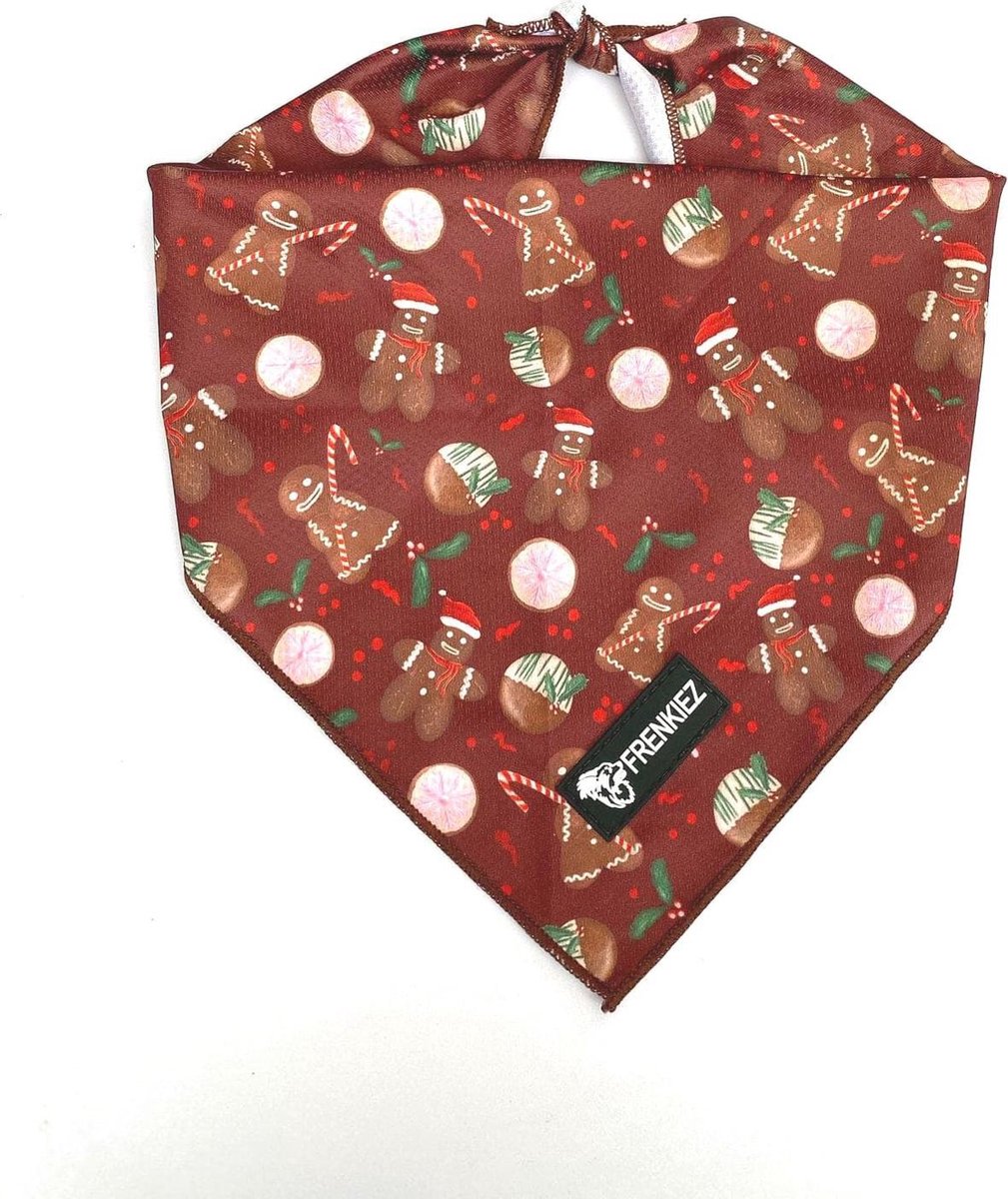Frenkiez kerst bandana brown gingerbread man Small