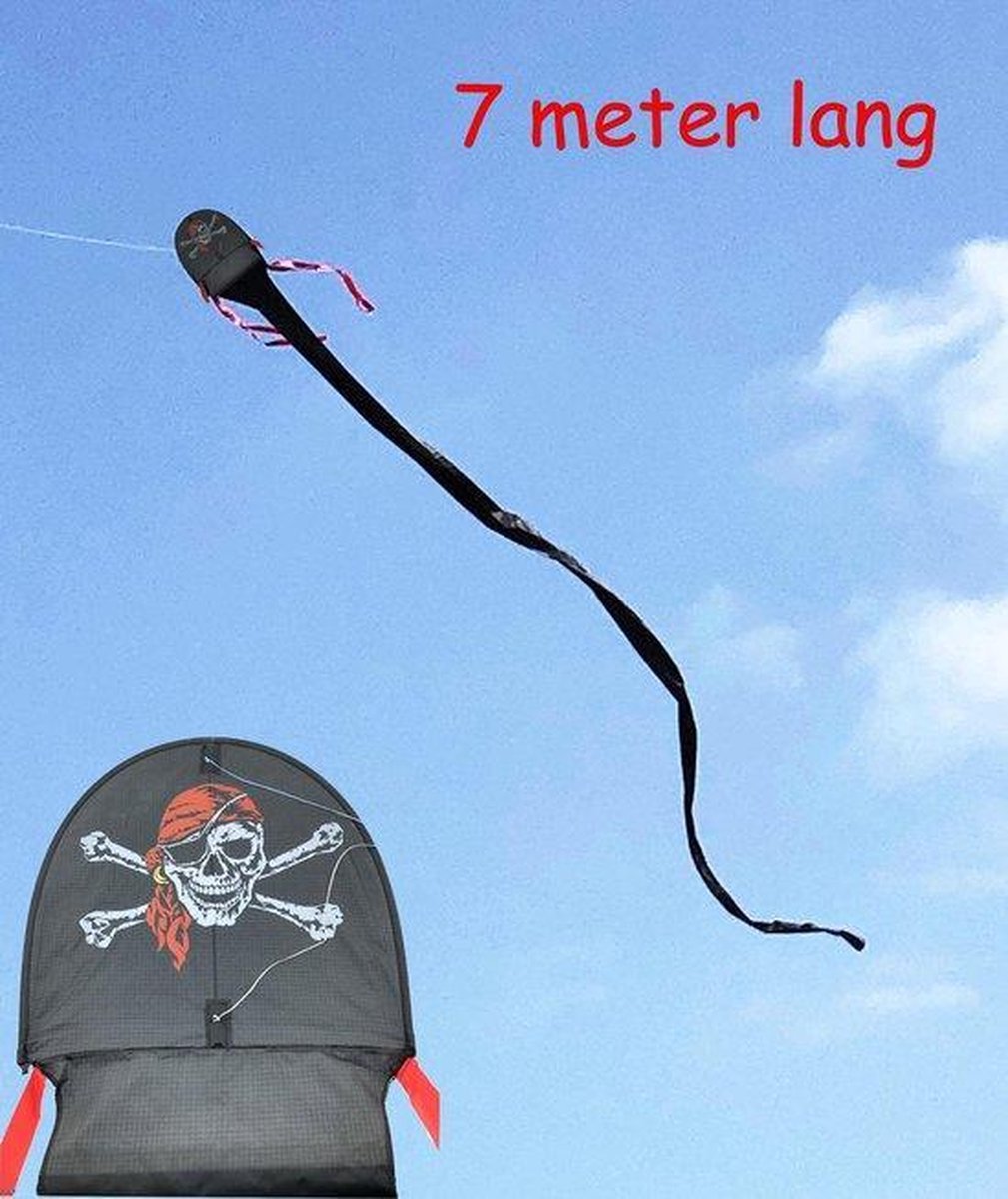 Vlieger piraat met mega staart 700 cm - vliegers voor kinderen - volwassenen - stuntvlieger - speelgoed - Viros