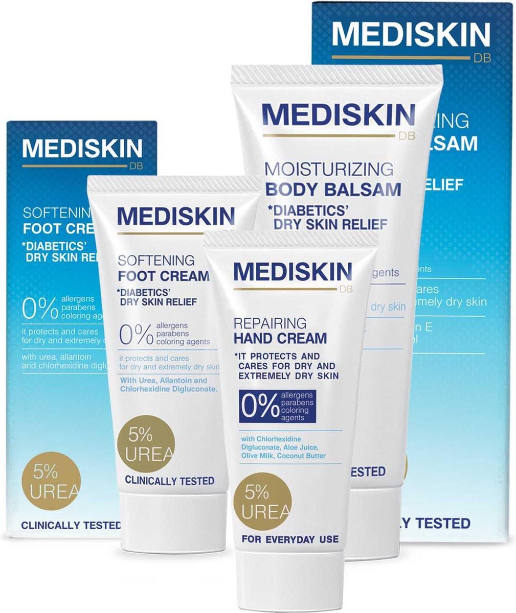 Mediskin Voordeelset Eureum Crème met Body Balsem + Voetencrème + Handcrème - Helpt bij (Extreem) Droge Huid - Urea Repair - Samen 350ML