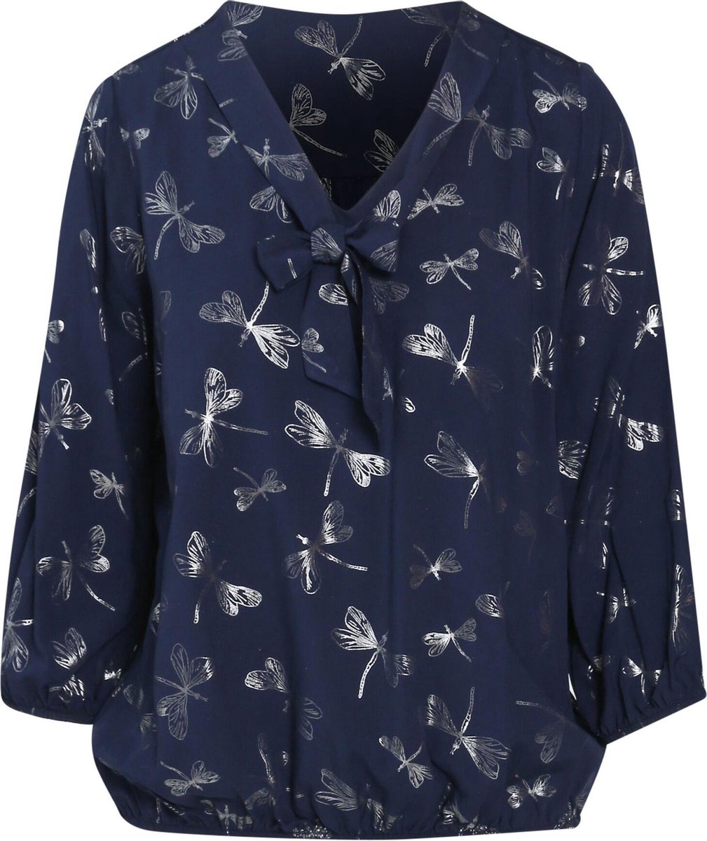 Cassis - Blouse met libellen - Marineblauw
