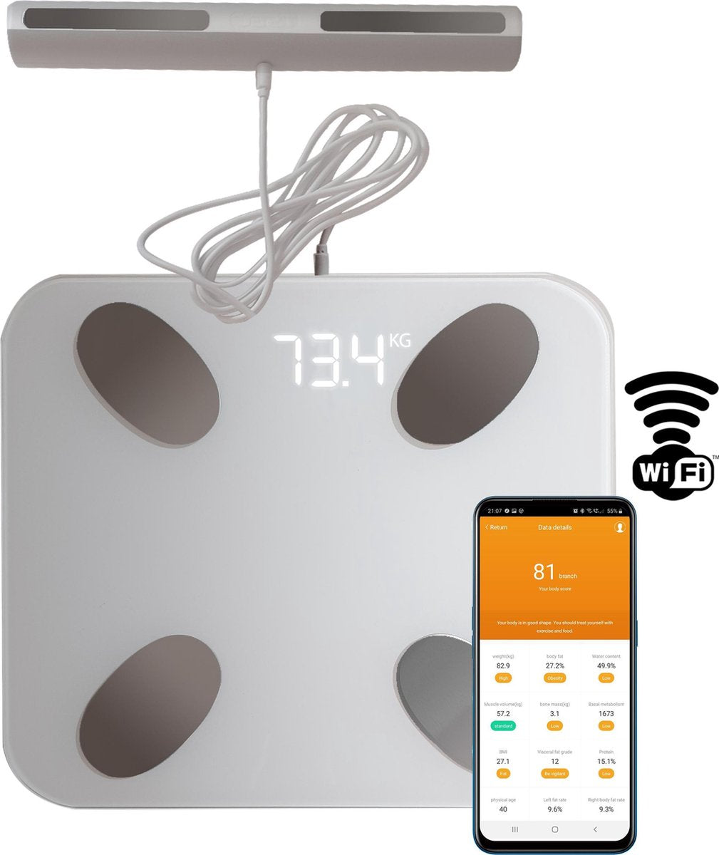 Levanda Slimme Weegschaal & handsensor met volledige Lichaamsanalyse - Personenweegschaal Digitaal - Vetpercentage - Hand en Voet Sensoren - Incl. App