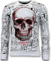 ENOS Heren Sweater met Print - Doodskop Crewneck - Wit - Maten: XL