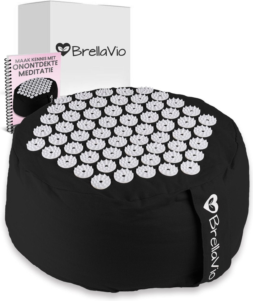 BrellaVio® Acupressuur Meditatiekussen met Boekweit Vulling - 35x17 cm - Zwart - Rond en Hoog Yoga Kussen