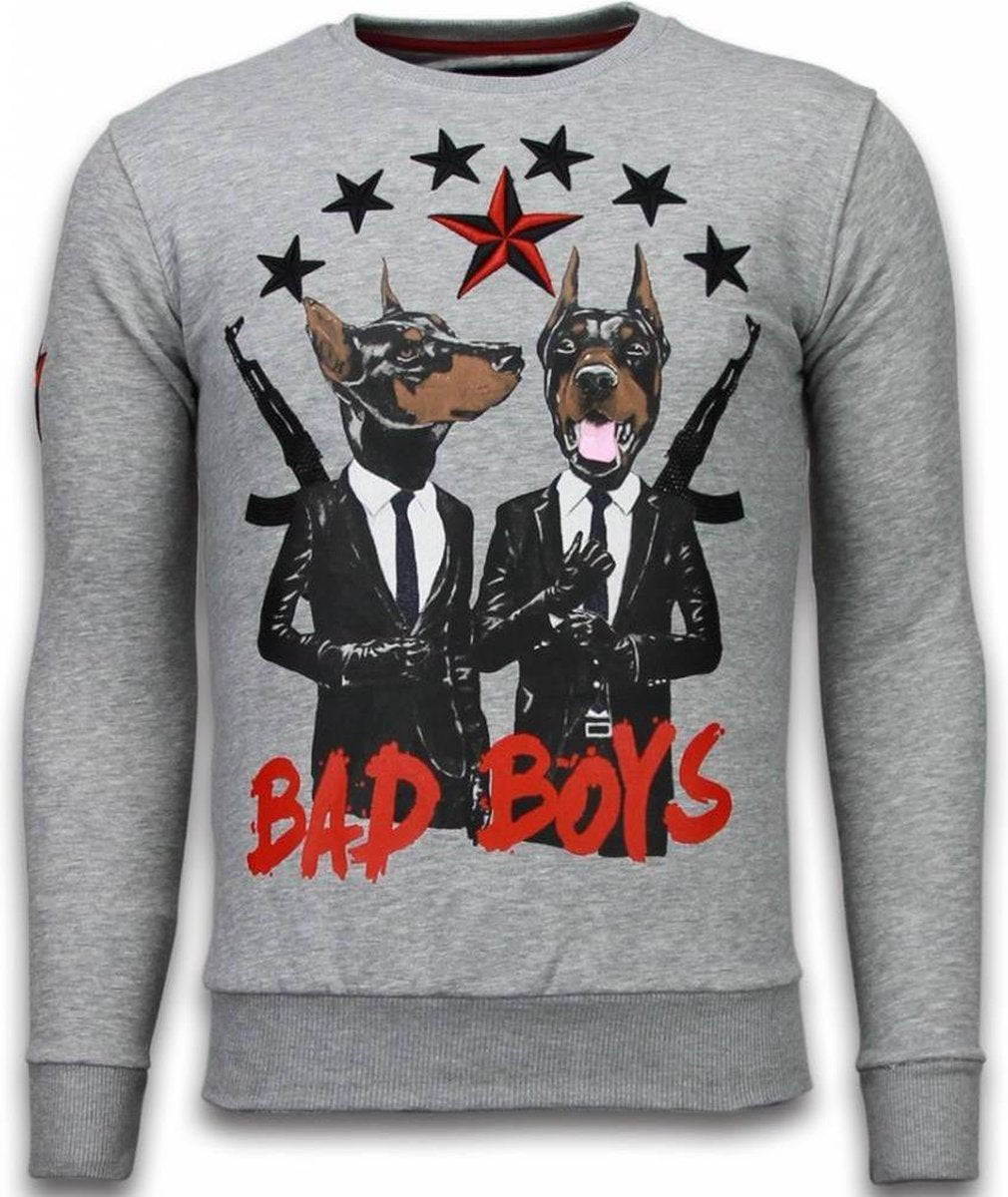 Local Fanatic Bad Boys - Rhinestone Sweater - Grijs - Maten: XXL