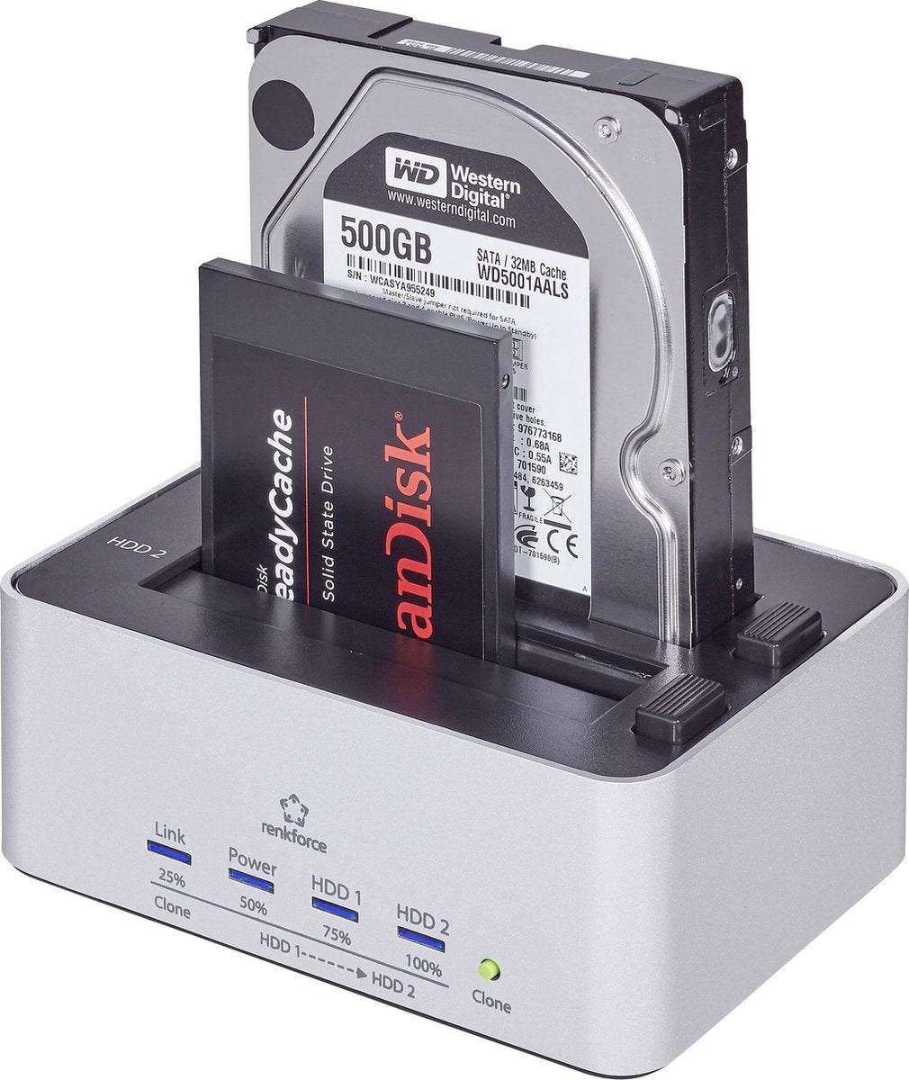 Renkforce rf-docking-07 USB 3.2 Gen 1 (USB 3.0) SATA 2 poorten Harde schijf-dockingstation Met clone-functie