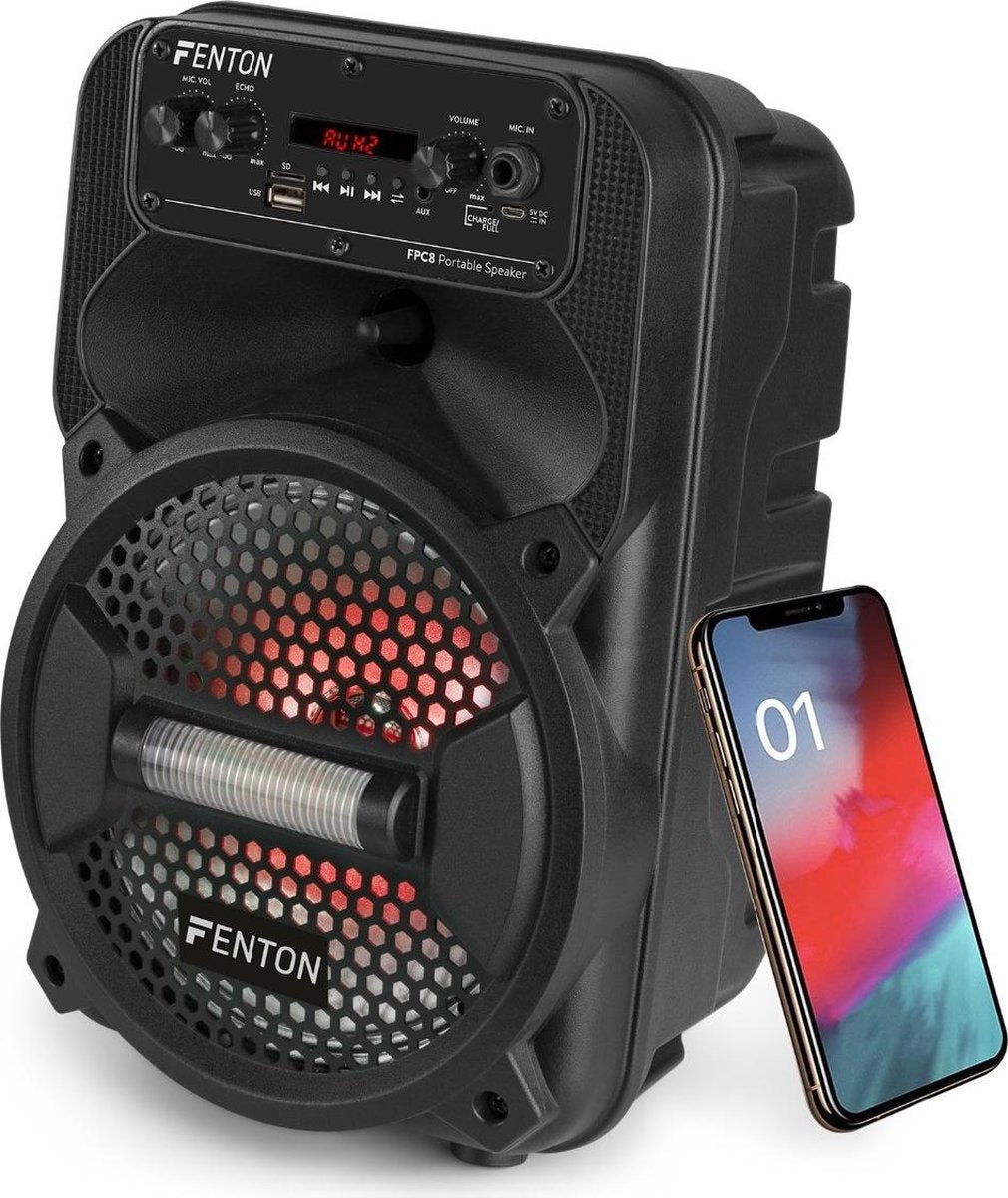 Bluetooth speaker - Fenton FPC8 50W party speaker / karaoke set met Bluetooth
