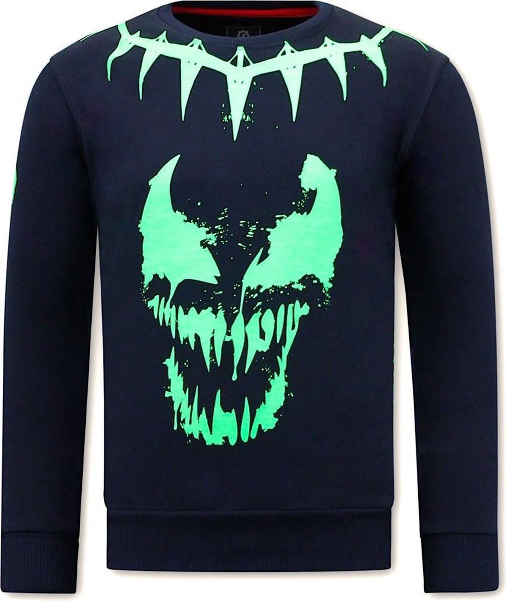 Local Fanatic Heren Sweater met Print -Venom Face Neon - Blauw - Maten: L