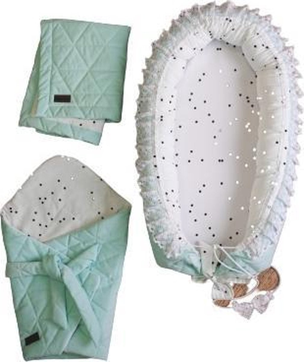 Kinder Hop Cadeauset Baby's Mintgroen/wit Katoen 3-delig
