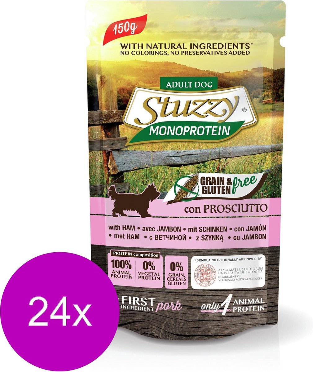 Stuzzy Dog Grain Free Monoprotein Pouch 150 g - Hondenvoer - 24 x Ham