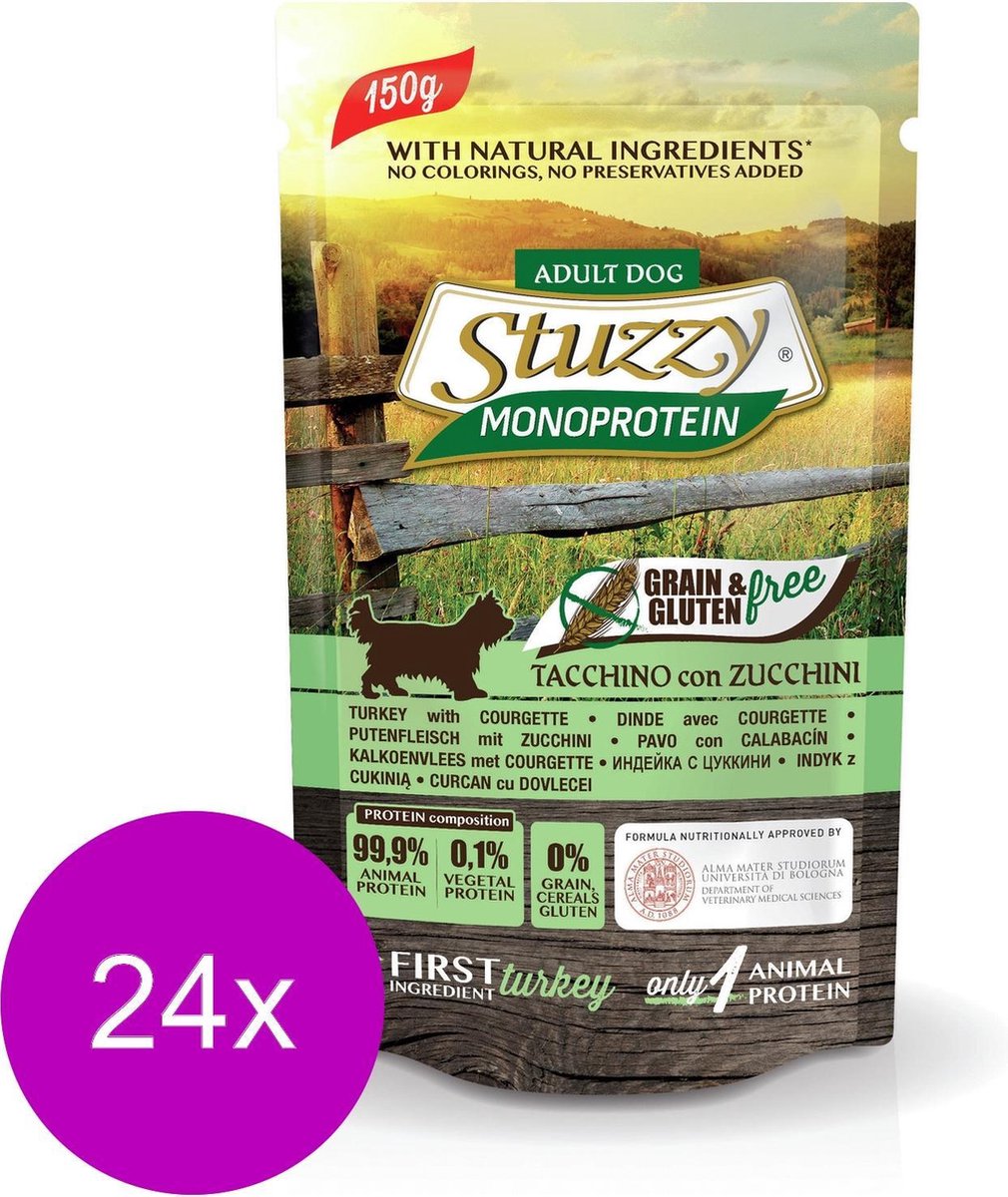 Stuzzy Dog Grain Free Monoprotein Pouch 150 g - Hondenvoer - 24 x Kalkoen