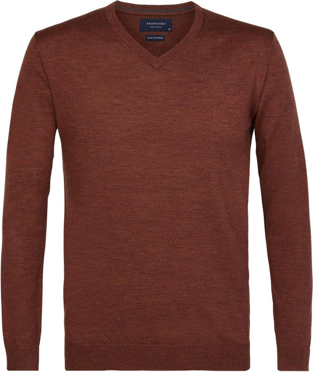 Profuomo Pullover V-Hals Merino Wol Roest Bruin (PPRJ3A0135)N