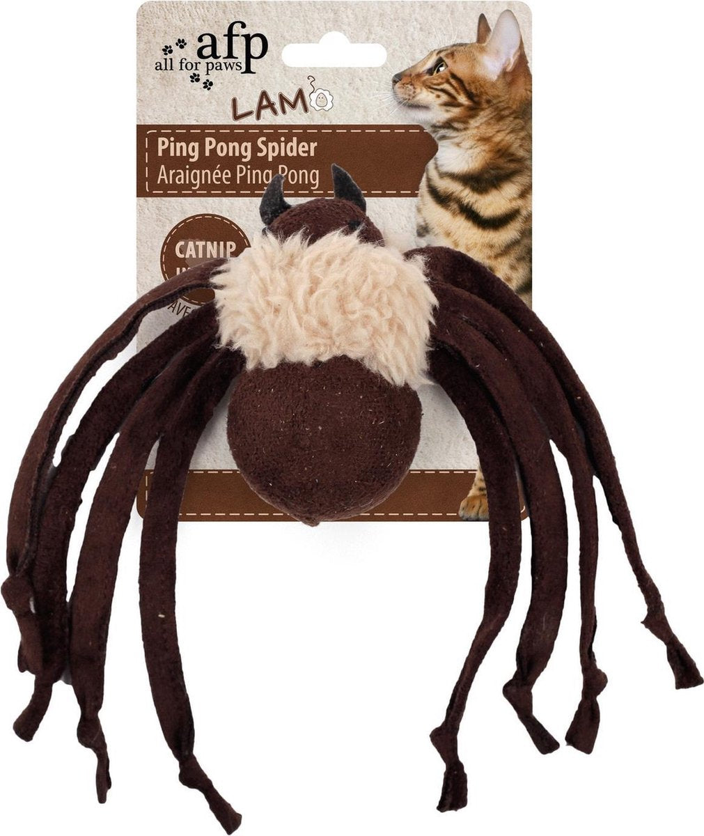 Afp ping pong spider lamswol met catnip assorti