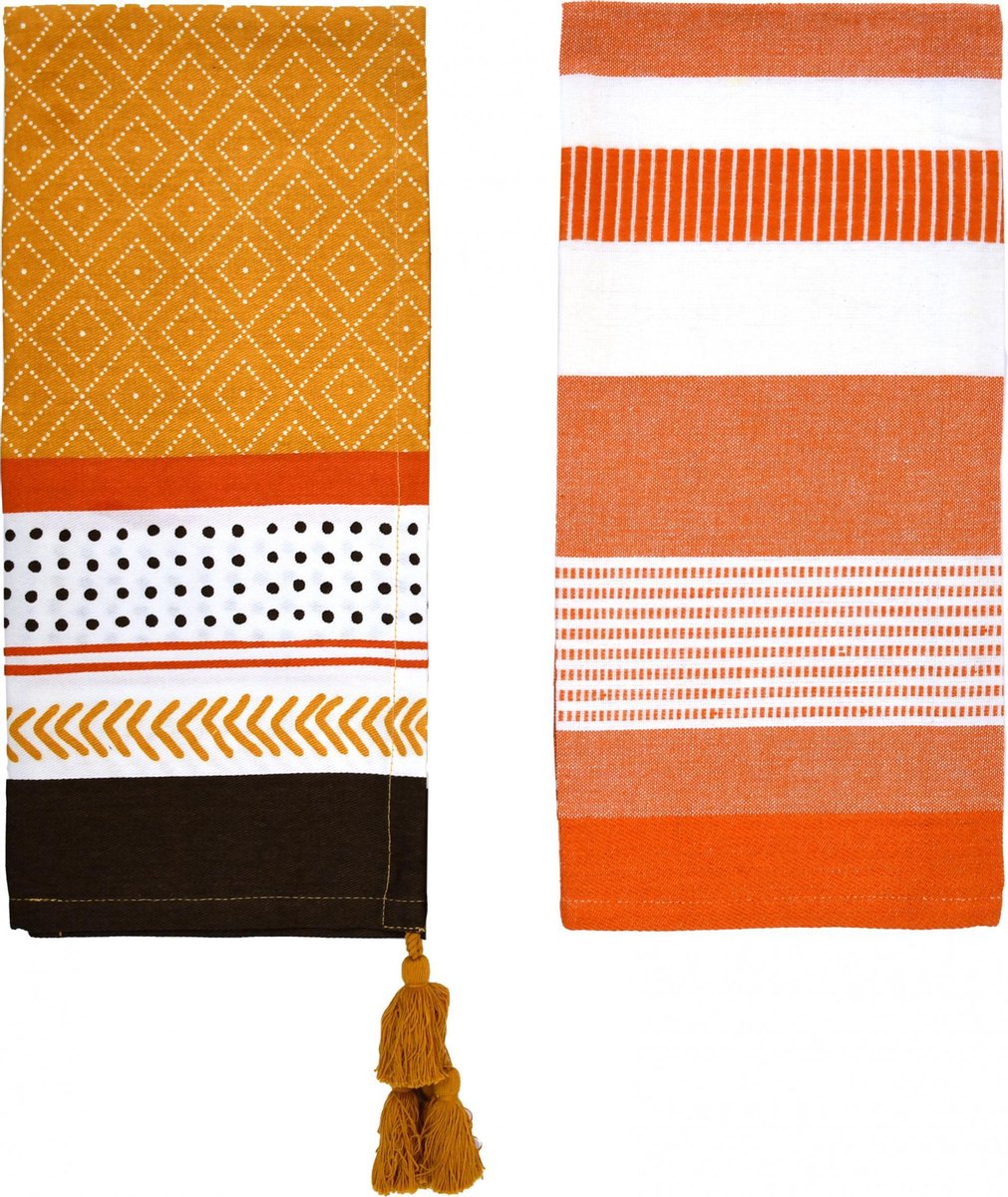 Siretessile Theedoek Tribal 45 X 65 Cm Katoen Geel 2 Stuks
