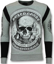 ENOS Rhinestone Trui Heren - Skull Dollar Sweater - Grijs - Maten: L