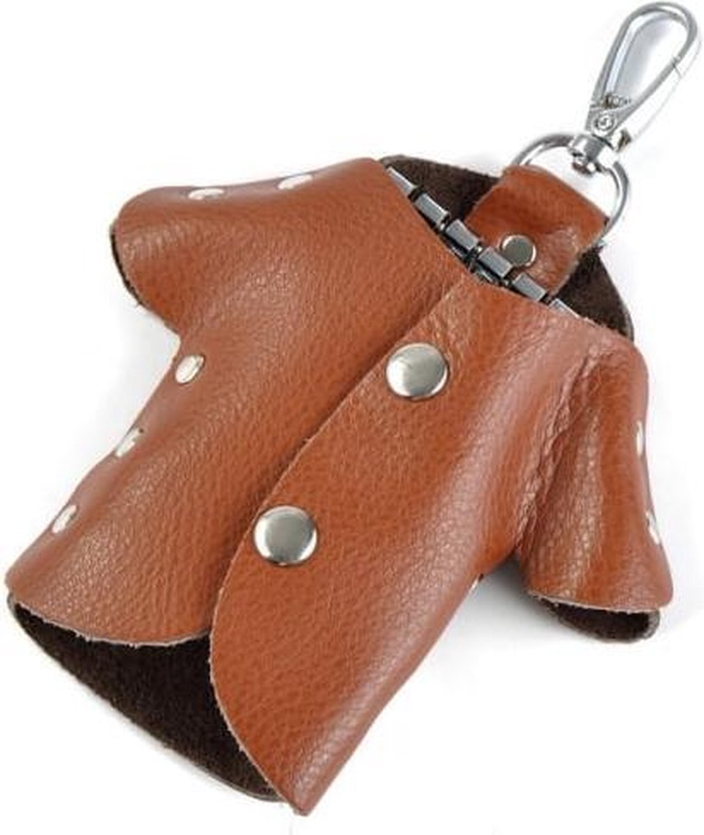 Autosleutel portemonnee houder echt leer unisex sleutel organizer tas (geel)