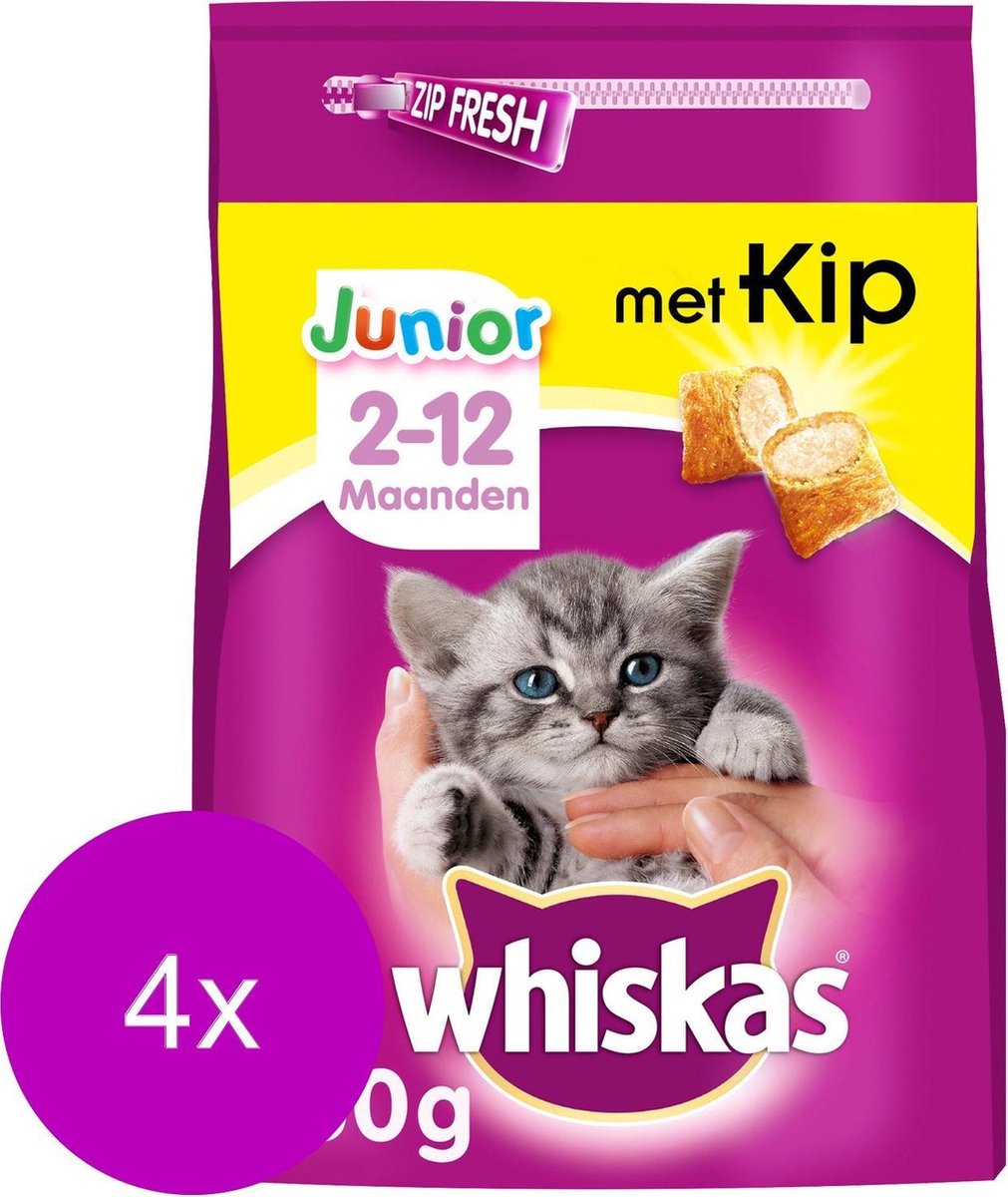 Whiskas Brokjes Junior Kip - Kattenvoer - 4 x 950 g