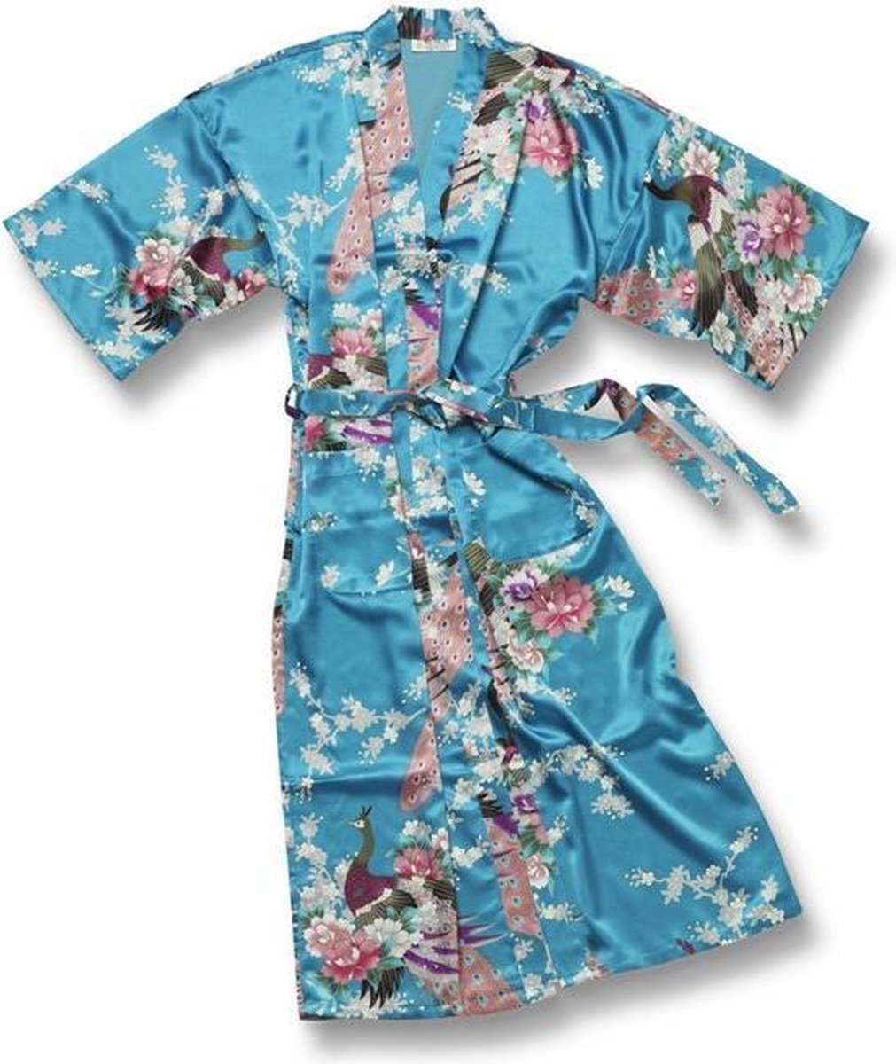 TA-HWA Kimono met Pauw Motief Turquoise Dames Kimono L
