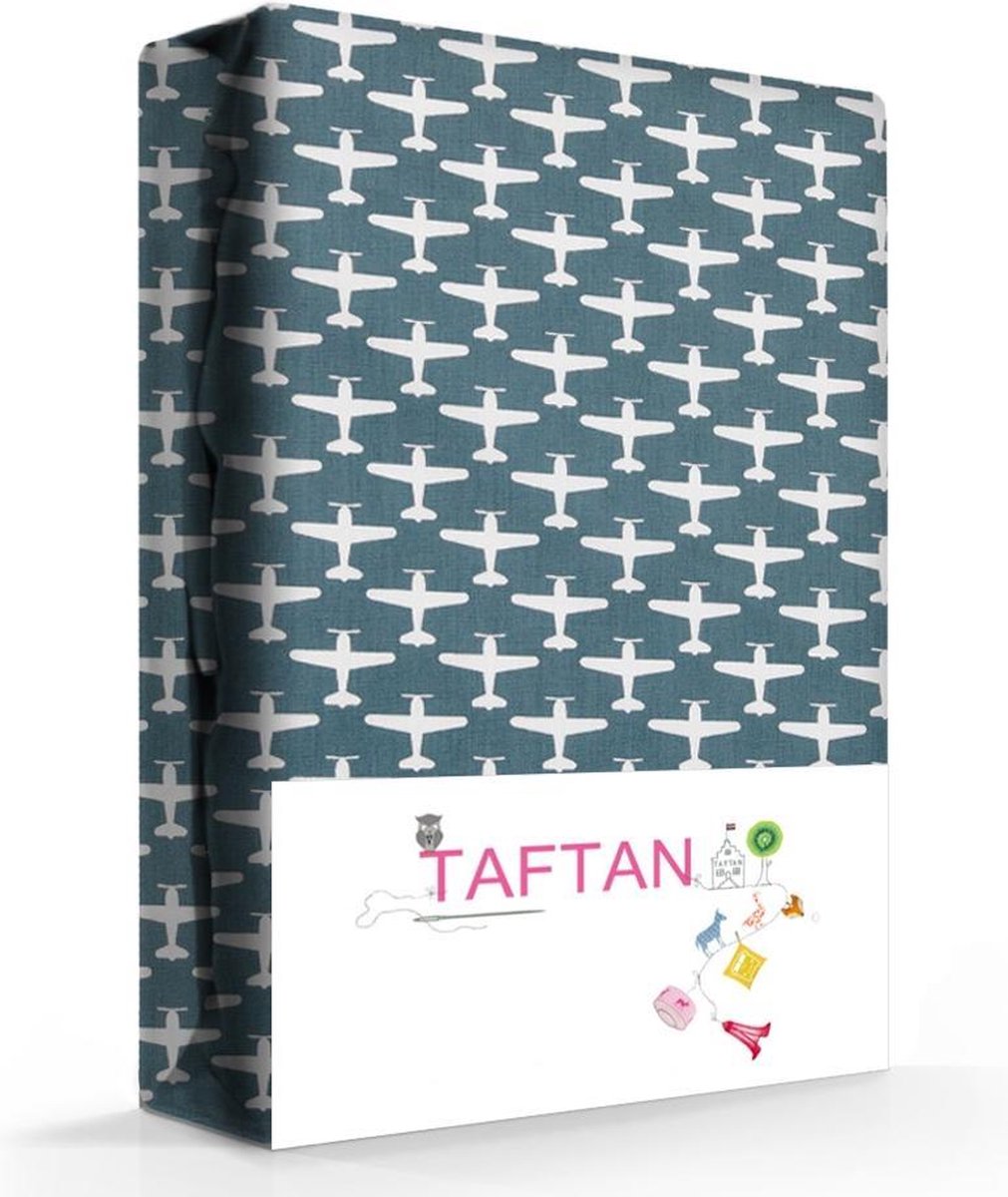 Taftan - Hoeslaken wieg - Vliegtuigjes - 40 x 80 cm - grijs blauw
