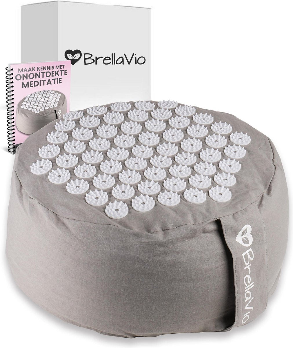BrellaVio® Acupressuur Meditatiekussen met Boekweit Vulling - 35x17 cm - Grijs - Rond en Hoog Yoga Kussen