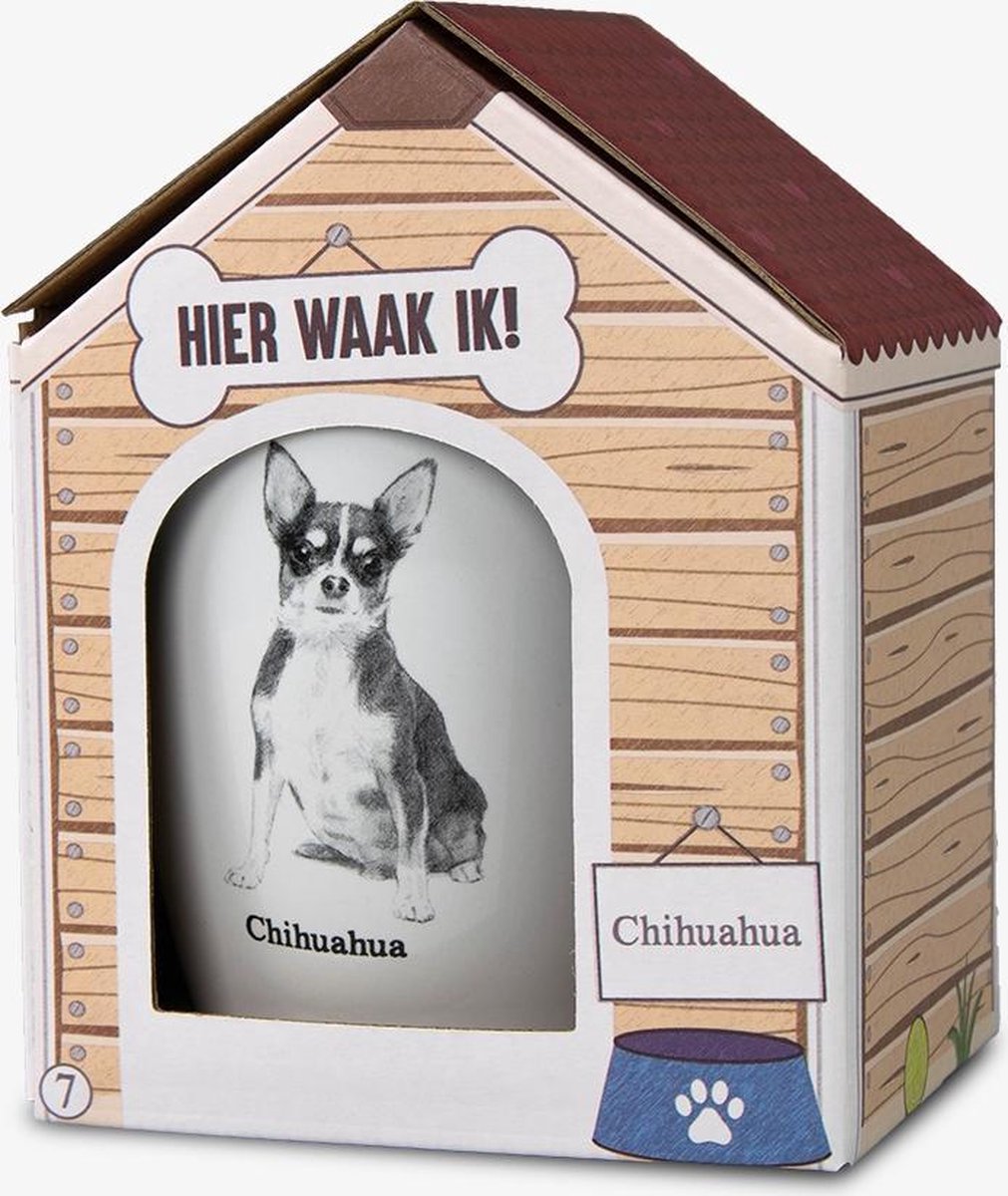 Mok - Hond - Cadeau - Chihuahua - Gevuld met verpakte Italiaanse bonbons - In cadeauverpakking met gekleurd lint