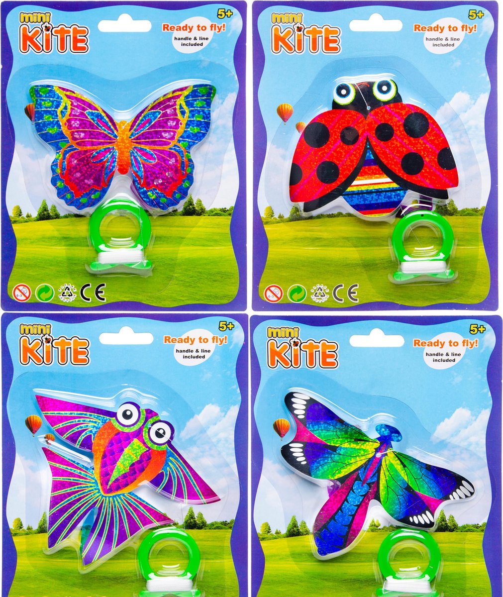 4 stuks mini vliegers met 10 cm touw