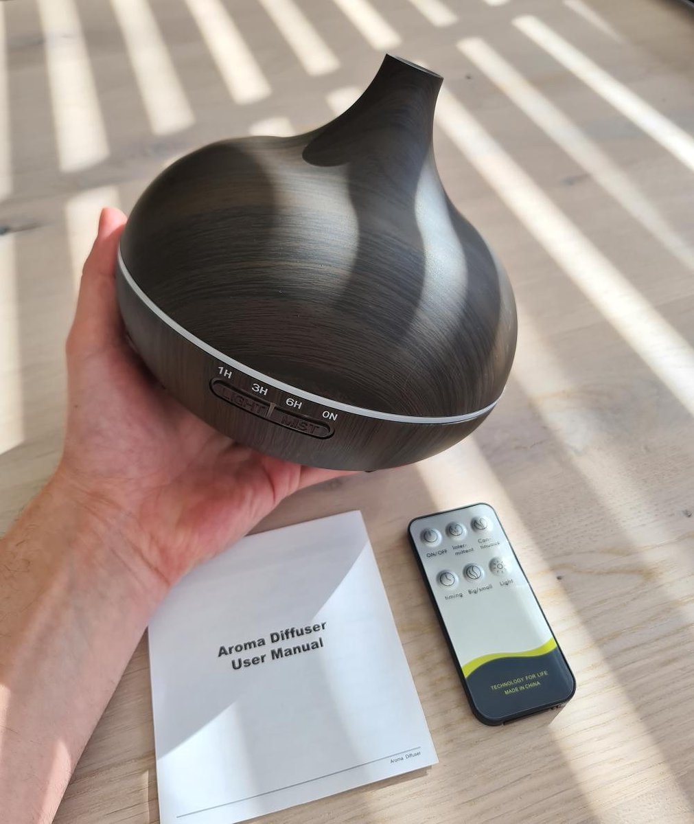 Luchtbevochtiger voor Aromatherapie - Aroma Diffuser 500ML en Nachtlamp in 1 - Inclusief Timer - Zwart