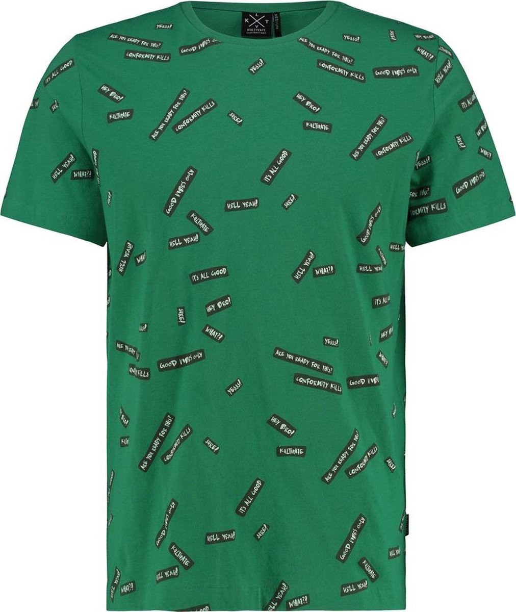 Kultivate T-shirt Ronde Hals Print Groen (1901030209 - 422 - Pine Green)