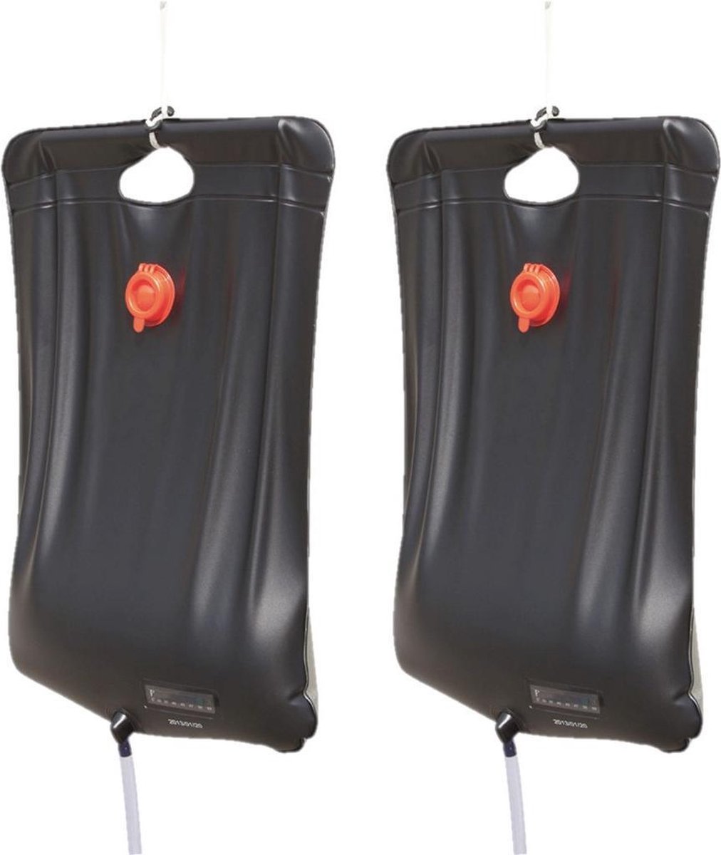 Set van 2x stuks mobiele kampeer / camping solar douches 20 liter - Buitendouche van pvc  - Reisdouche op zonne-energie