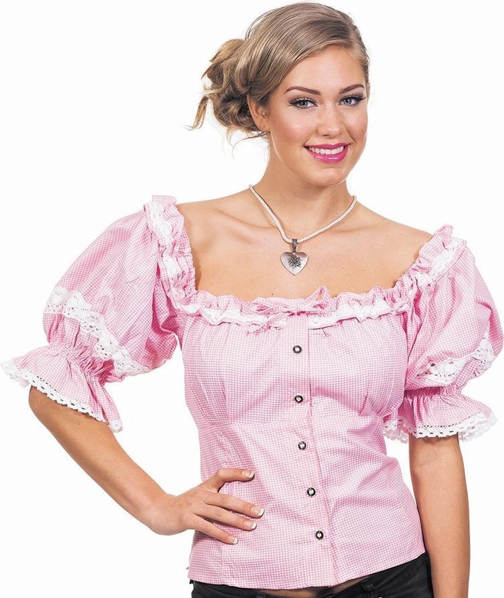 Blouse tiroolse rose/wit voor dame maat 40