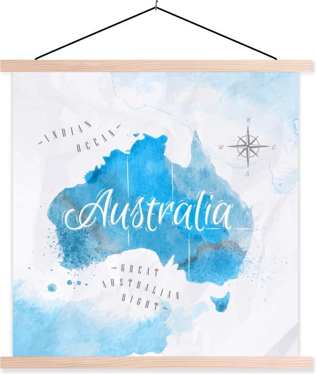 Wereldkaarten - Wereldkaarten - Australië - Olieverf - 60x60 cm - Textielposter