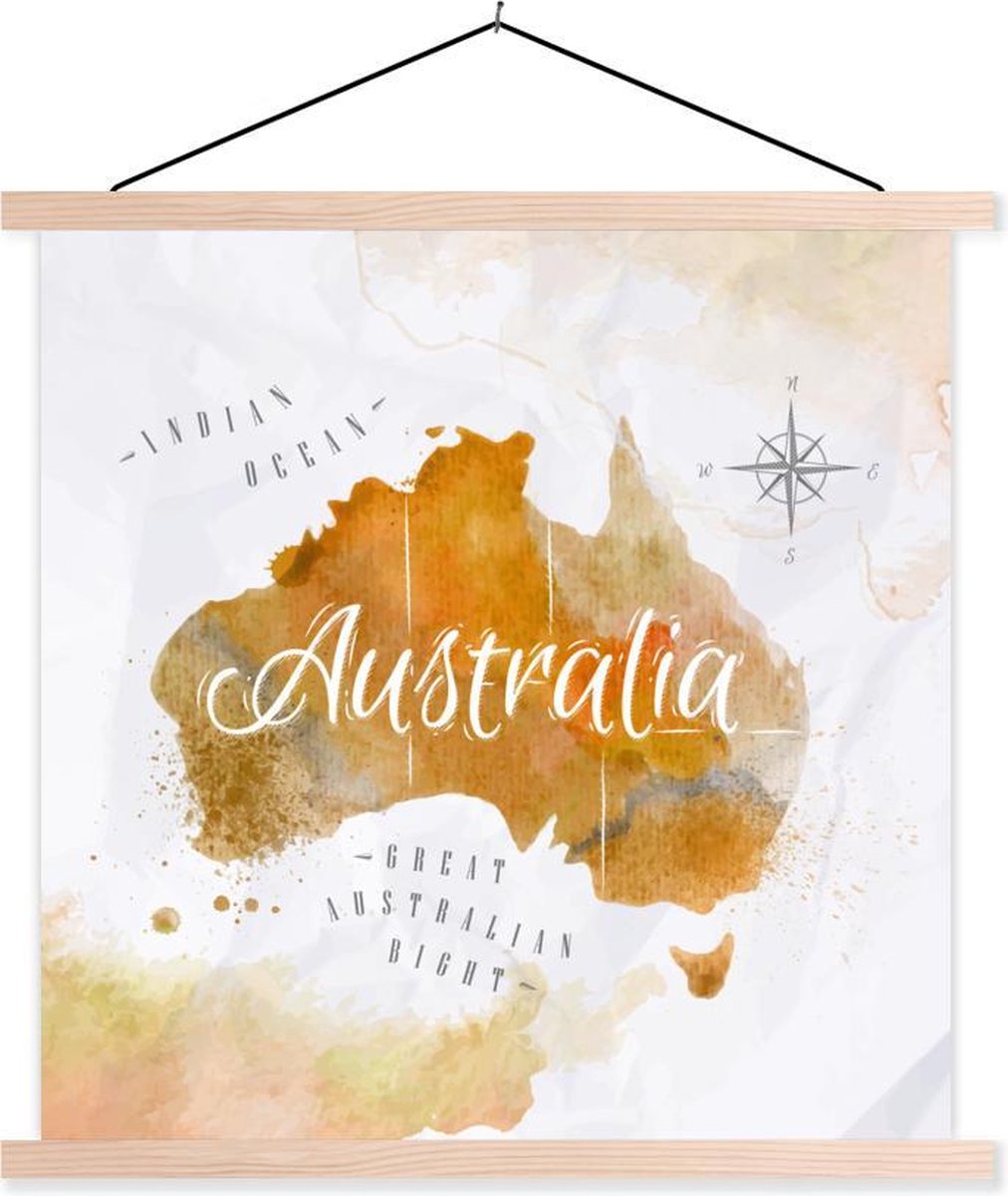 Schoolplaat - Wereldkaart - Abstract - Australië - 40x40 cm - Blanke latten