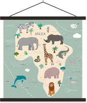 Kaart van Afrika met dieren in het groen 90x90 cm