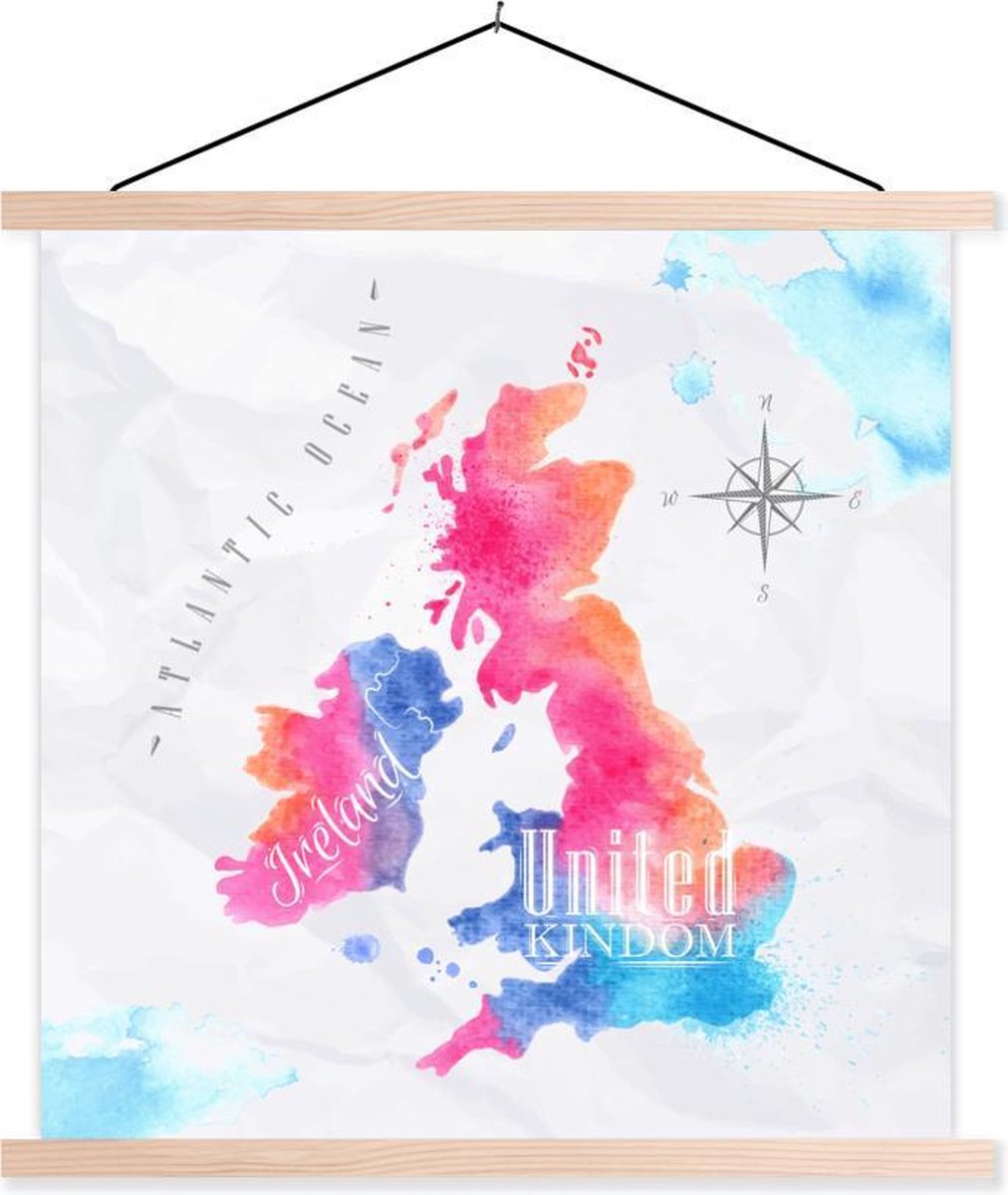 Schoolplaat - Engeland - Wereldkaart - Kleuren - 60x60 cm - Blanke latten