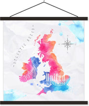 Schoolplaat - Engeland - Wereldkaart - Kleuren - 60x60 cm - Zwarte latten