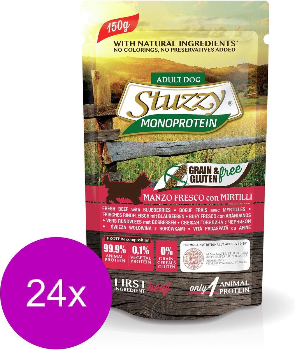 Stuzzy Dog Grain Free Monoprotein Pouch 150 g - Hondenvoer - 24 x Rund