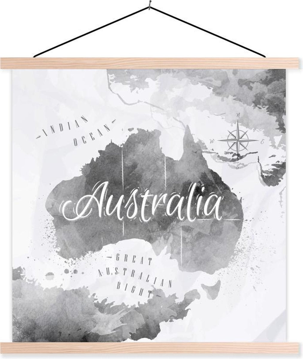 Schoolplaat - Australië - Wereldkaart - Waterverf - 60x60 cm - Blanke latten