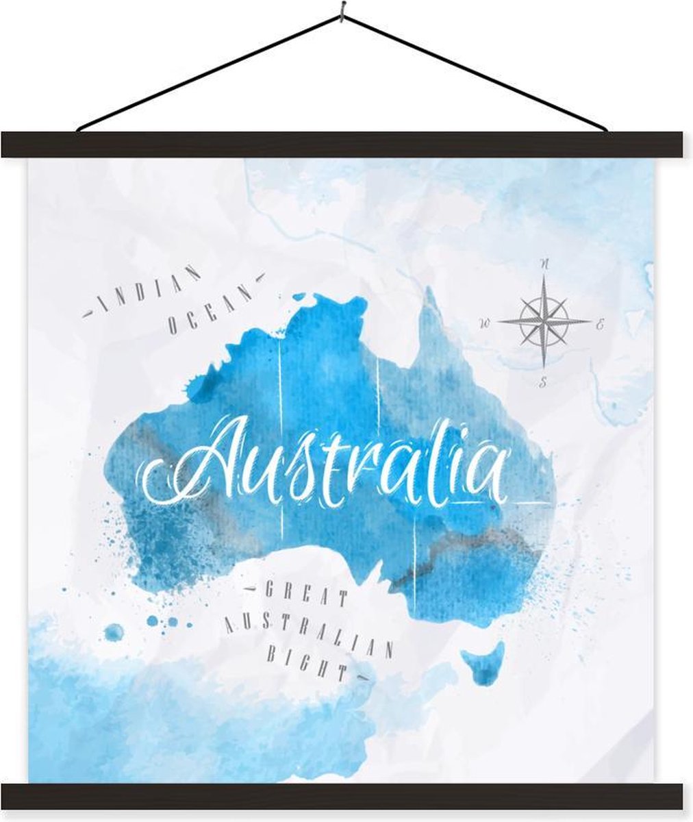Schoolplaat - Wereldkaarten - Australië - Olieverf - 90x90 cm - Zwarte latten