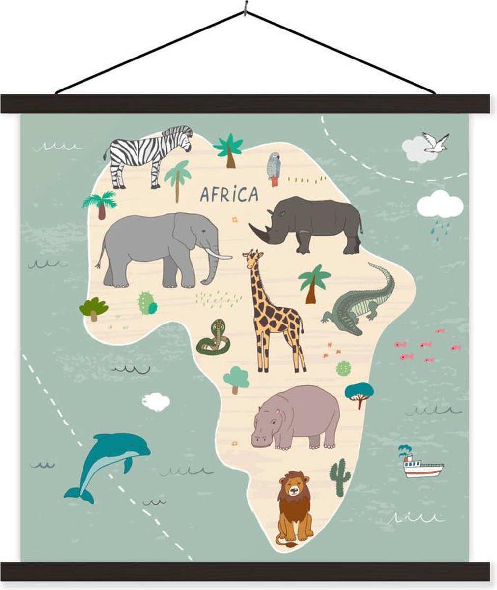Kaart van Afrika met dieren in het groen 60x60 cm