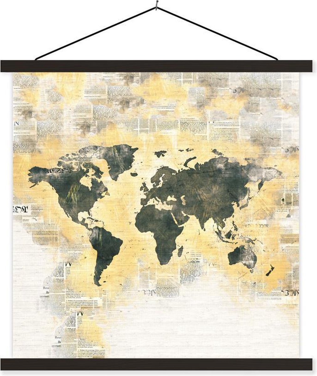 Schoolplaat - Wereldkaart - Abstract - Vintage - 60x60 cm - Zwarte latten