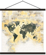 Schoolplaat - Wereldkaart - Abstract - Vintage - 60x60 cm - Zwarte latten