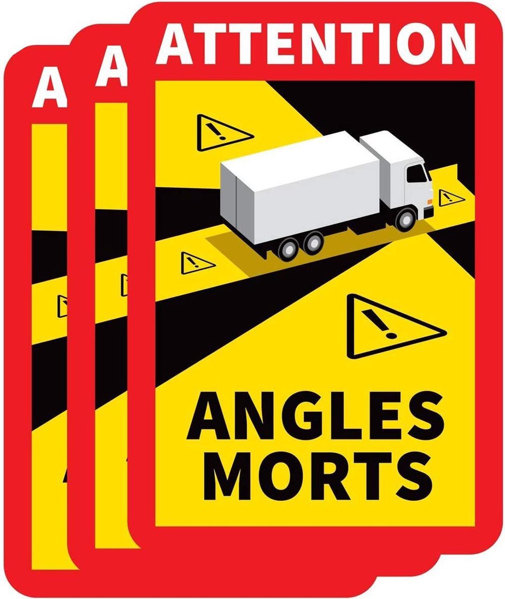 Dode hoek sticker voor Frankrijk tbv vrachtwagen en camper | Angles Morts sticker (voordeelset van 3 stuks)