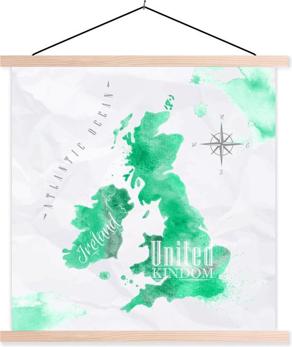 Schoolplaat - Engeland - Wereldkaart - Waterverf - 90x90 cm - Blanke latten