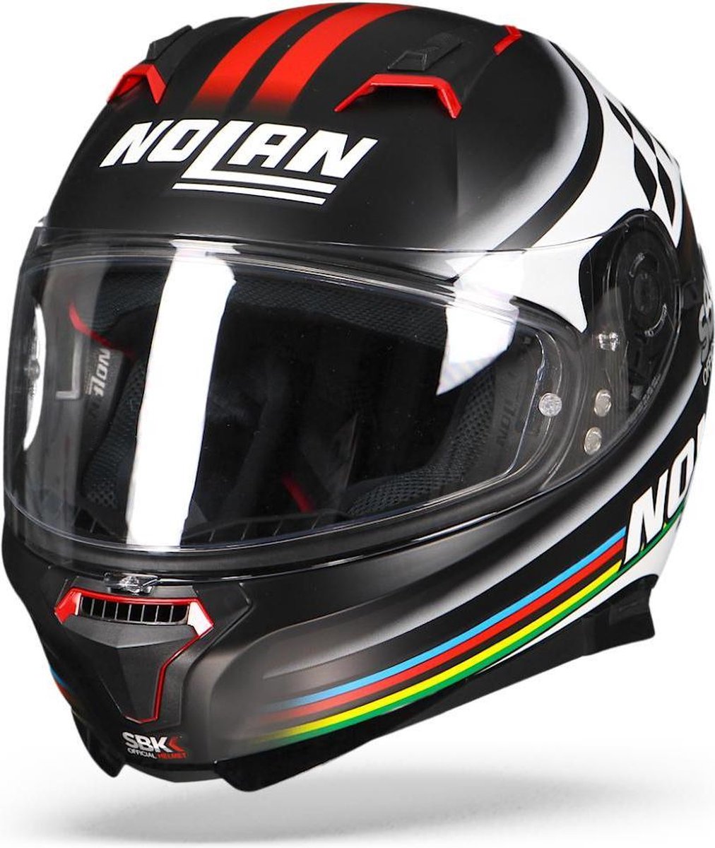 Nolan N87 Sbk N-Com 060 Mat Zwart Wit Rood Integraalhelm - Motorhelm - Maat XL
