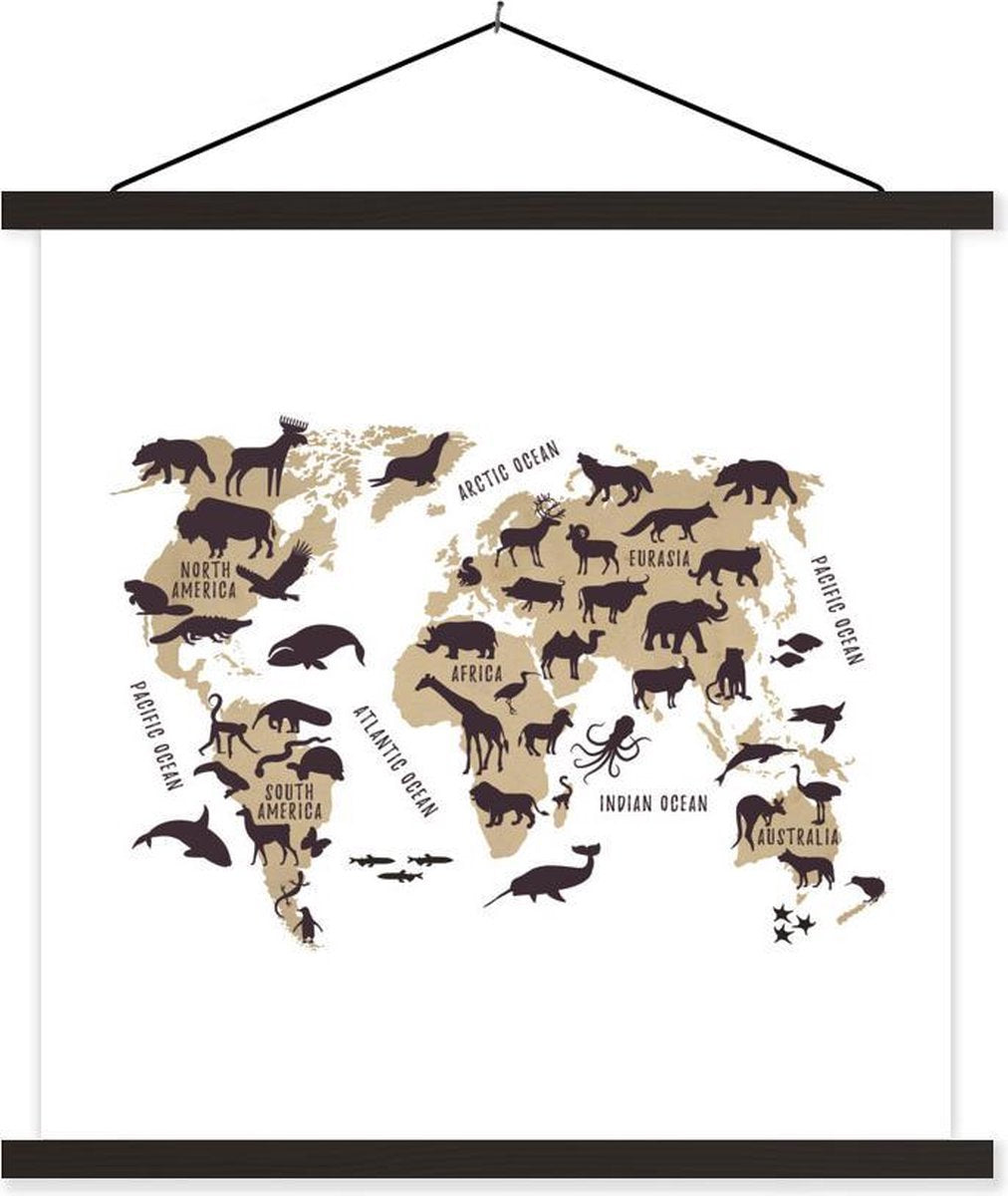 Wereldkaart Kinderen - Bruin - Wit - 60x60 cm - Schoolplaat