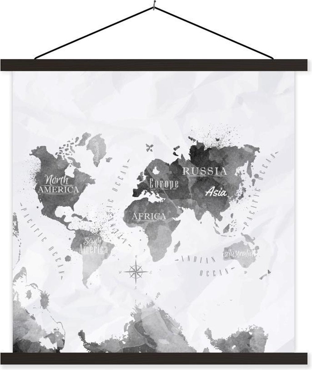 Schoolplaat - Wereldkaarten - Olieverf - Abstract - 40x40 cm - Zwarte latten