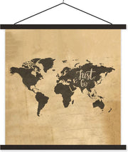 Schoolplaat - Wereldkaart - Reizen - Vintage - 90x90 cm - Zwarte latten