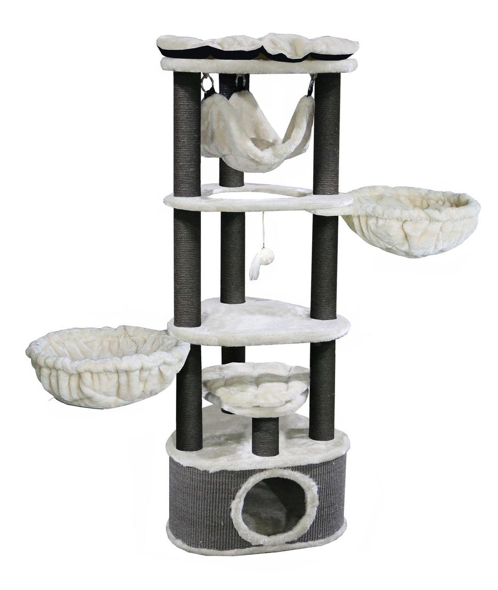 Petrebels Catharina 160 krabpaal - Creme - 2 hangmatten - grote katten