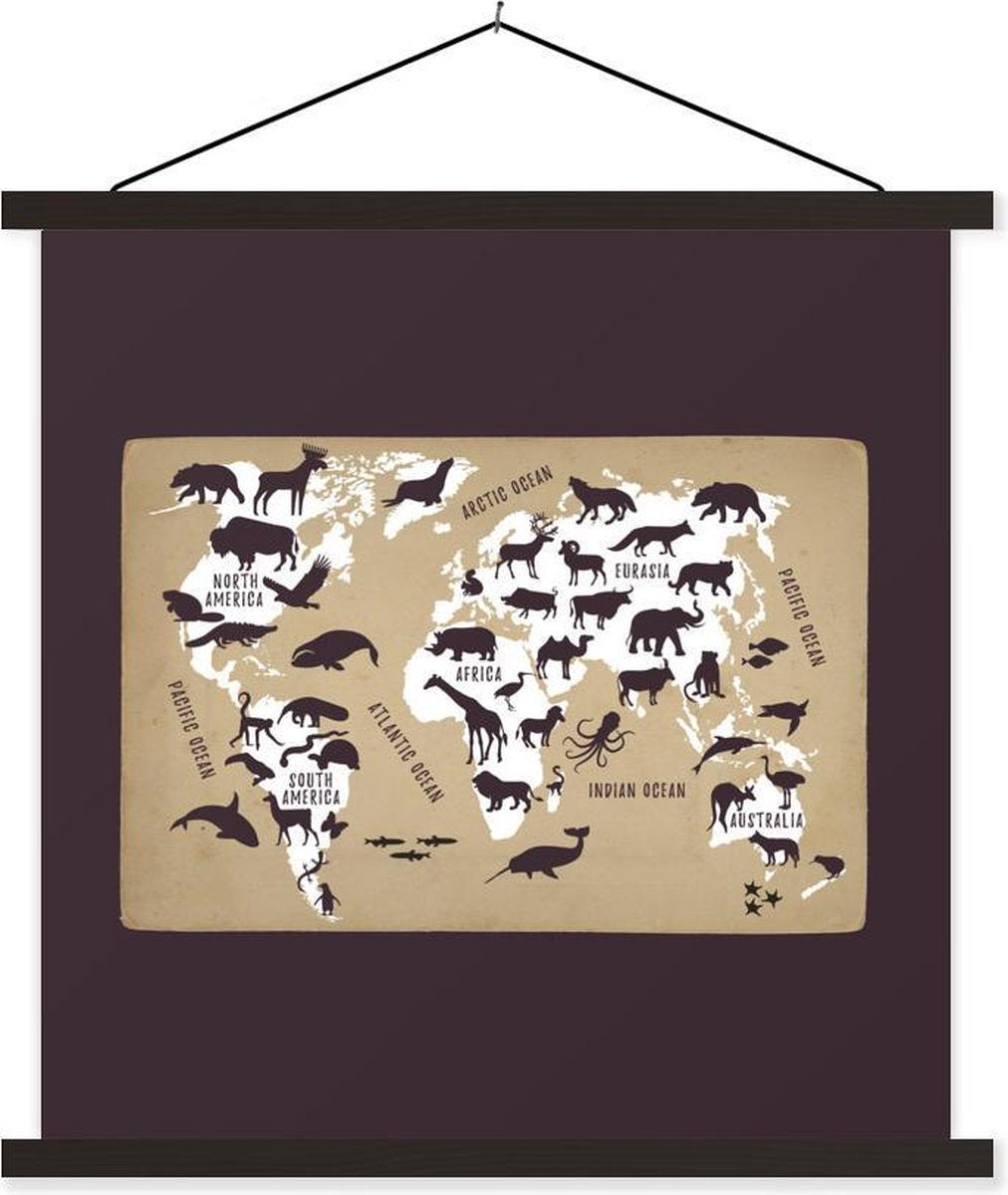 Wereldkaart Kinderen - Wit - Bruin - 90x90 cm - Schoolplaat