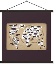 Wereldkaart Kinderen - Wit - Bruin - 90x90 cm - Schoolplaat