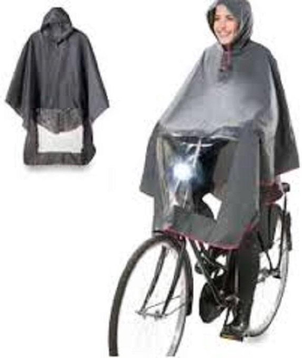 Poncho Regenponcho - Fietsponcho Fiets - Koplampproof Transparant - één maat kleur zwart